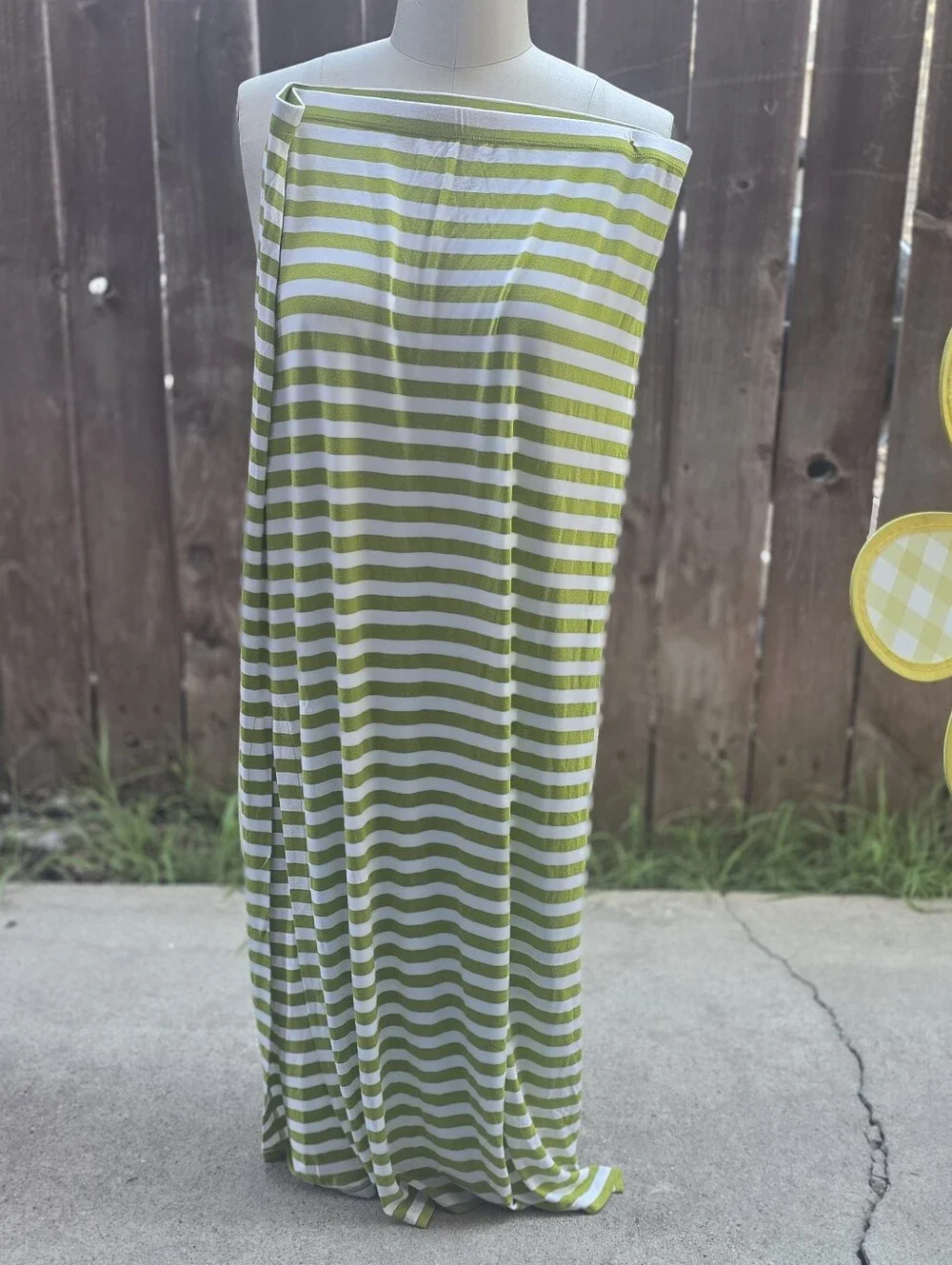 Michael Kors Lime Green and White Striped Side-Slit Maxi Skirt